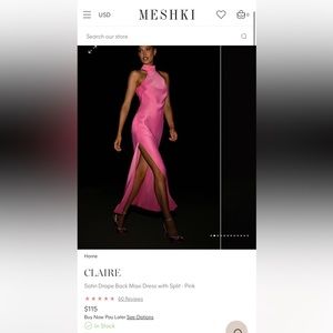 NWT Meshki Pink Satin Drape Back Midi Dress XS